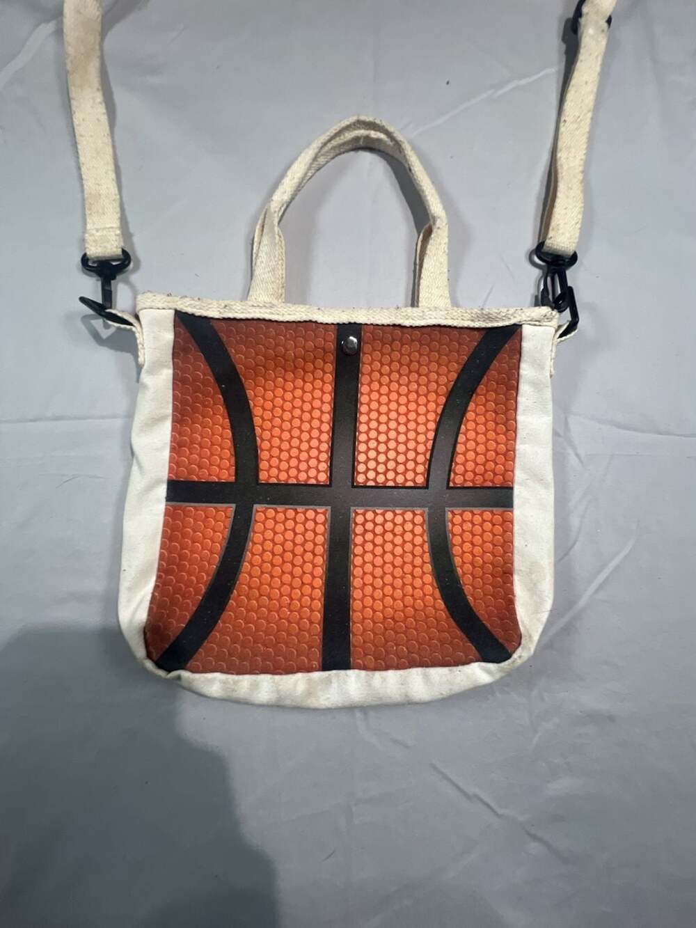 Vintage Basketball Print Canvas Tote Crossbody Bag - Picture 2 of 6